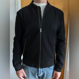 The Kooples black leather-trimmed bomber jacket